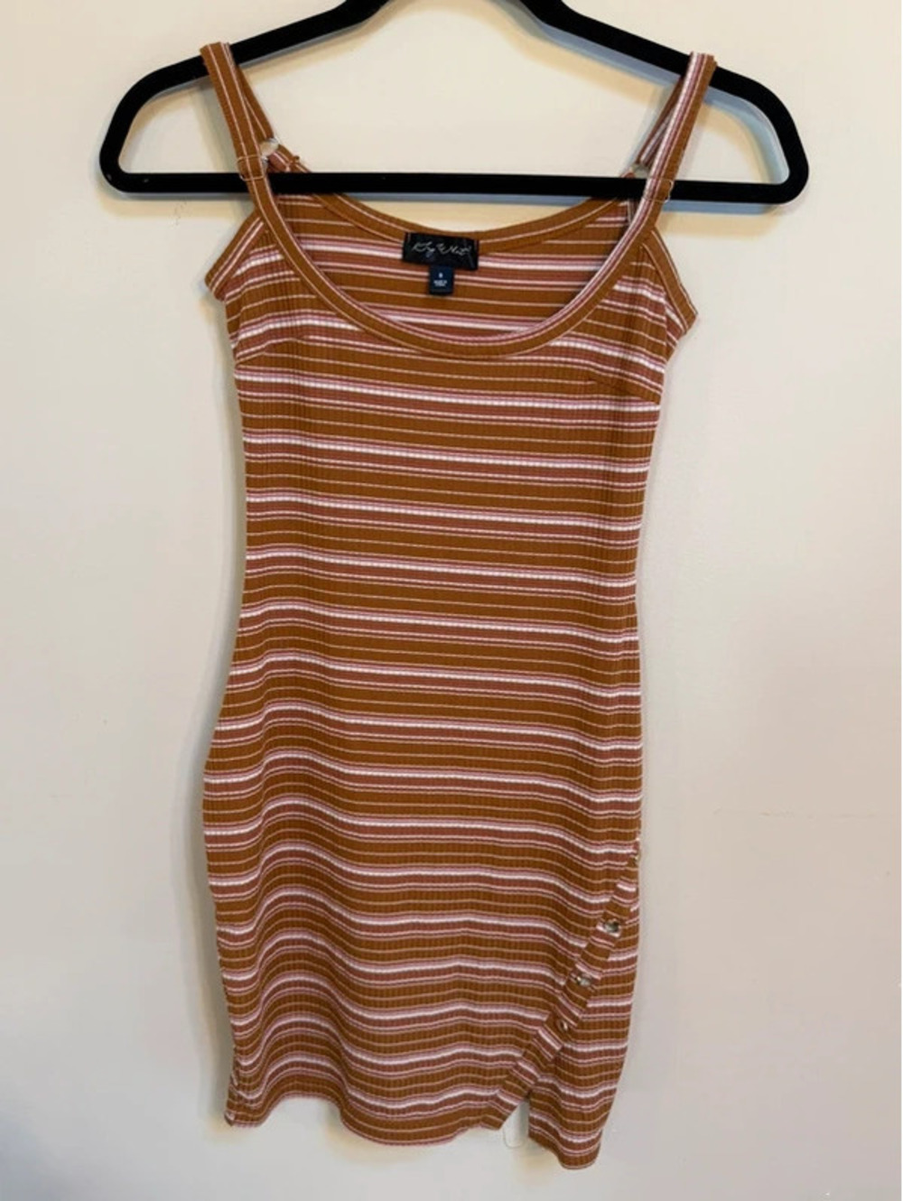 Rust orange, pink & white striped ribbed mini dress